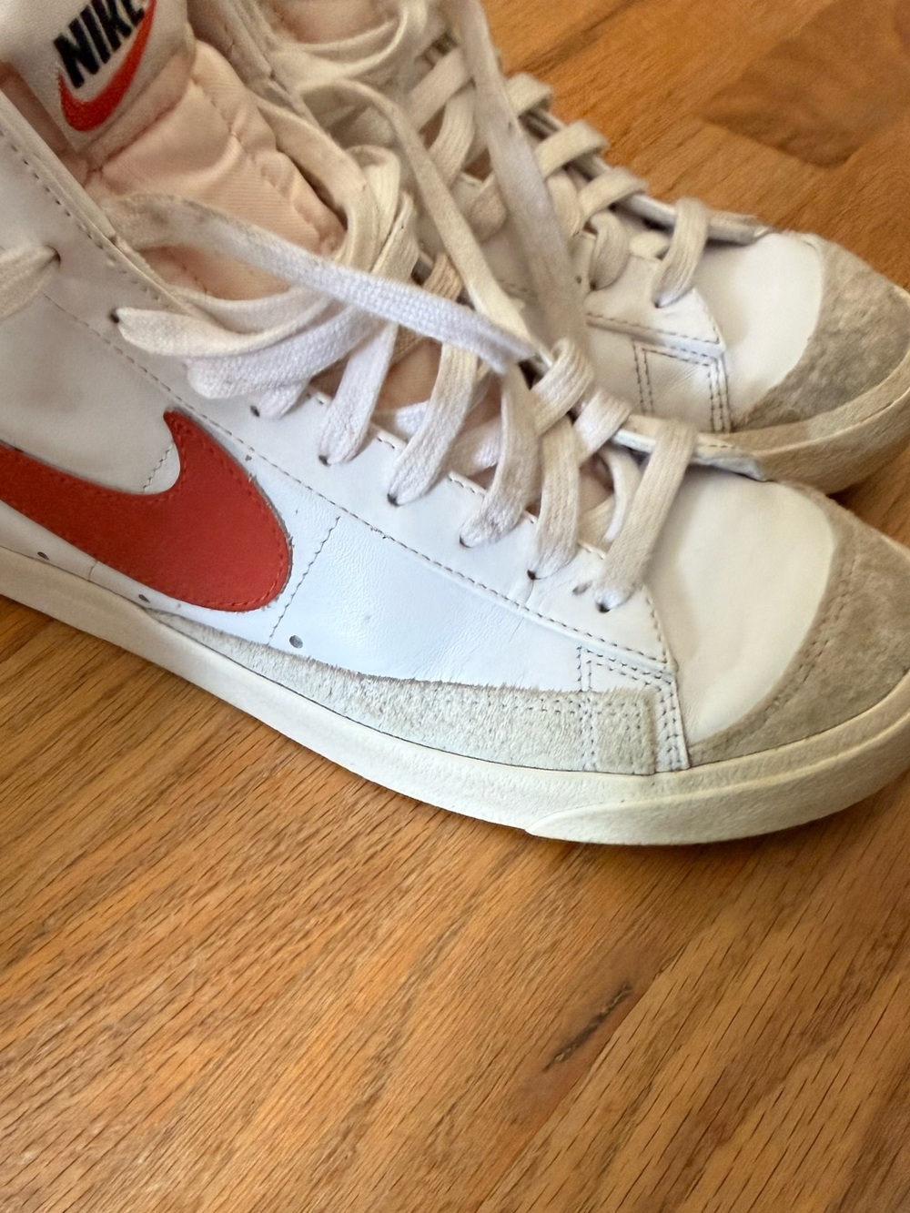 Nike White High-Top Sneakers with Orange Swoosh Mid Blazer 77 women’s 9.5 men 8